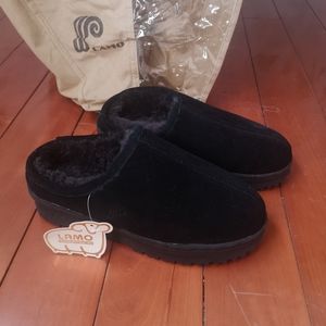 LAMO Suede Leather And Sheepskin Fleece Black Slippers W0106 Size L5